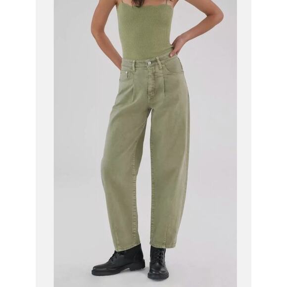 Pilcro The Breaker Barrel Leg Jeans Sz 27 Green Relaxed Pants Anthropologie - Picture 1 of 8